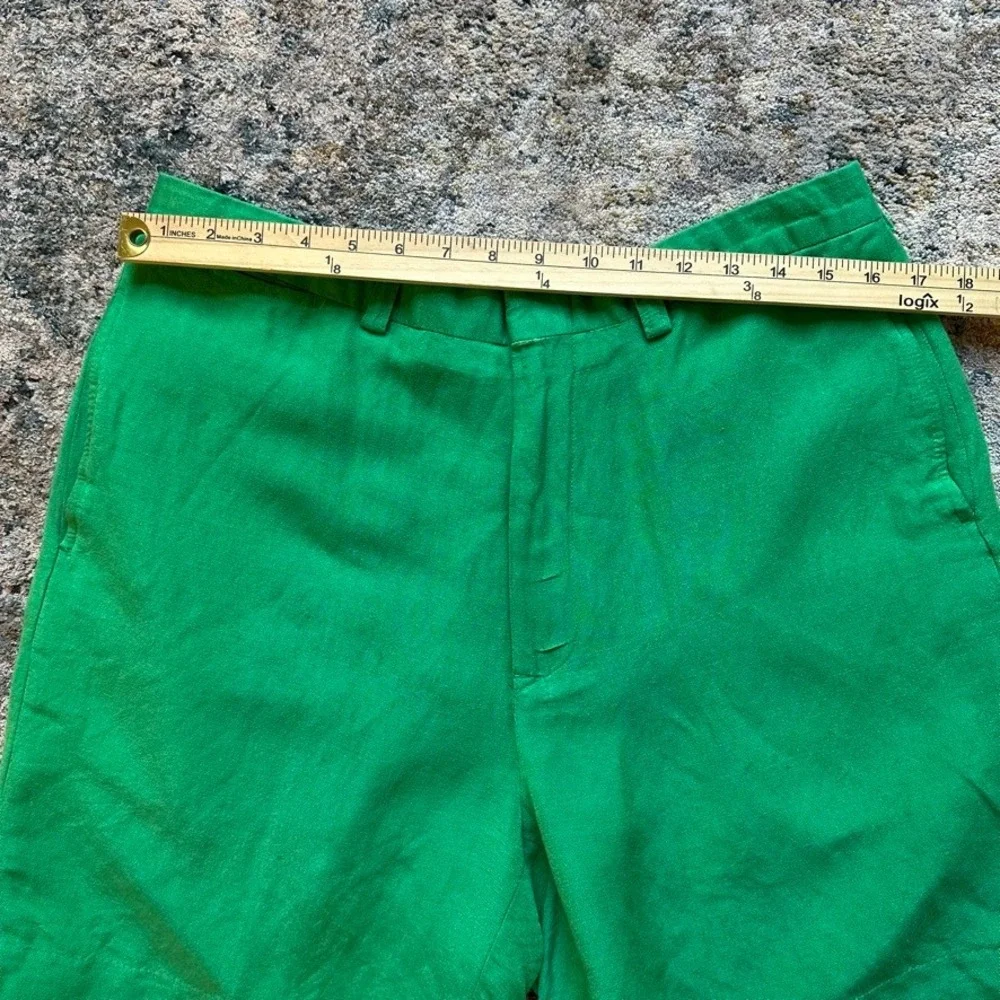 Polo Ralph Lauren Mens Green Linen Viscose Blend Flat Front Shorts Size 34